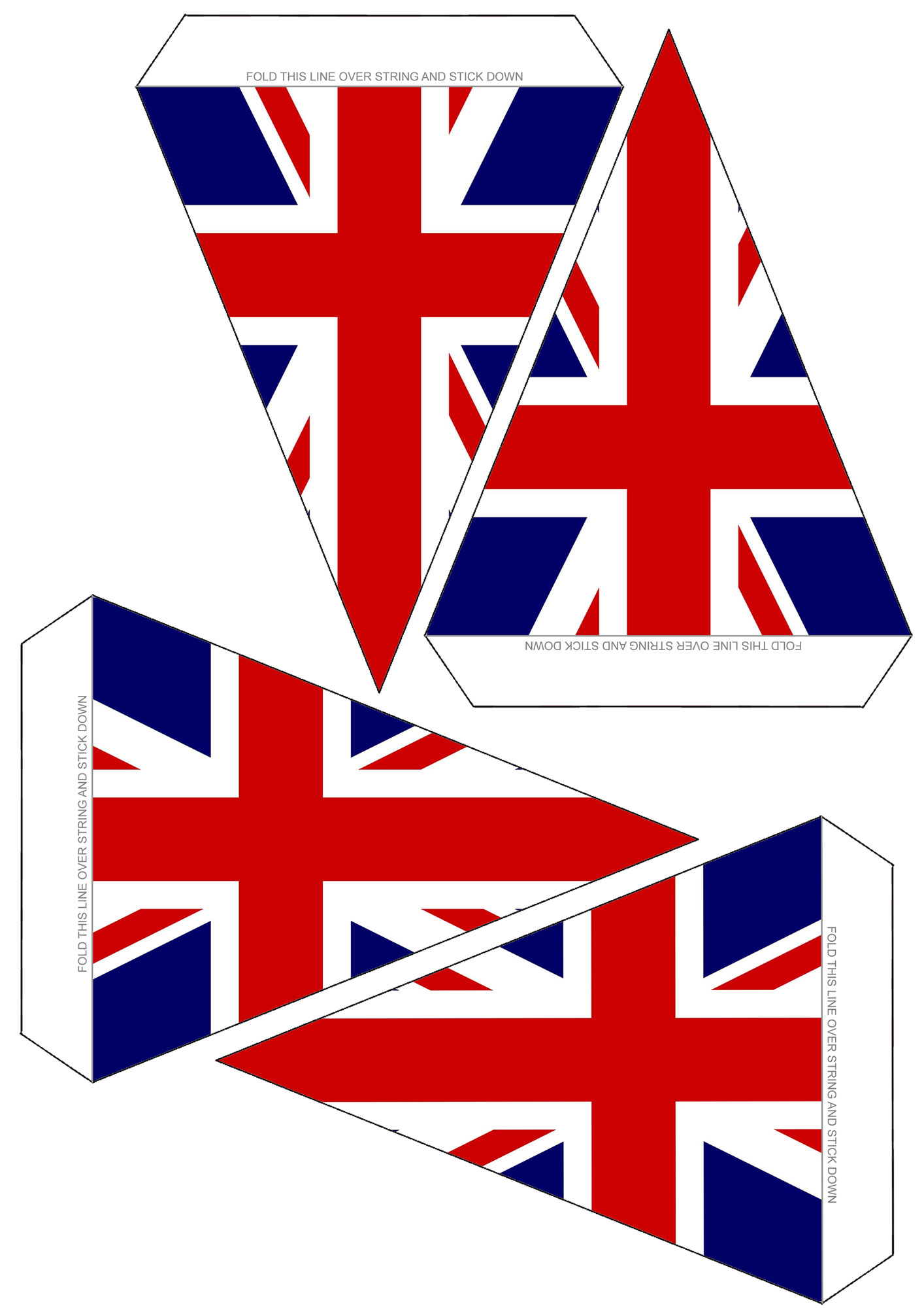 Printable Triangular Uk Flag Bunting 4 To A Page