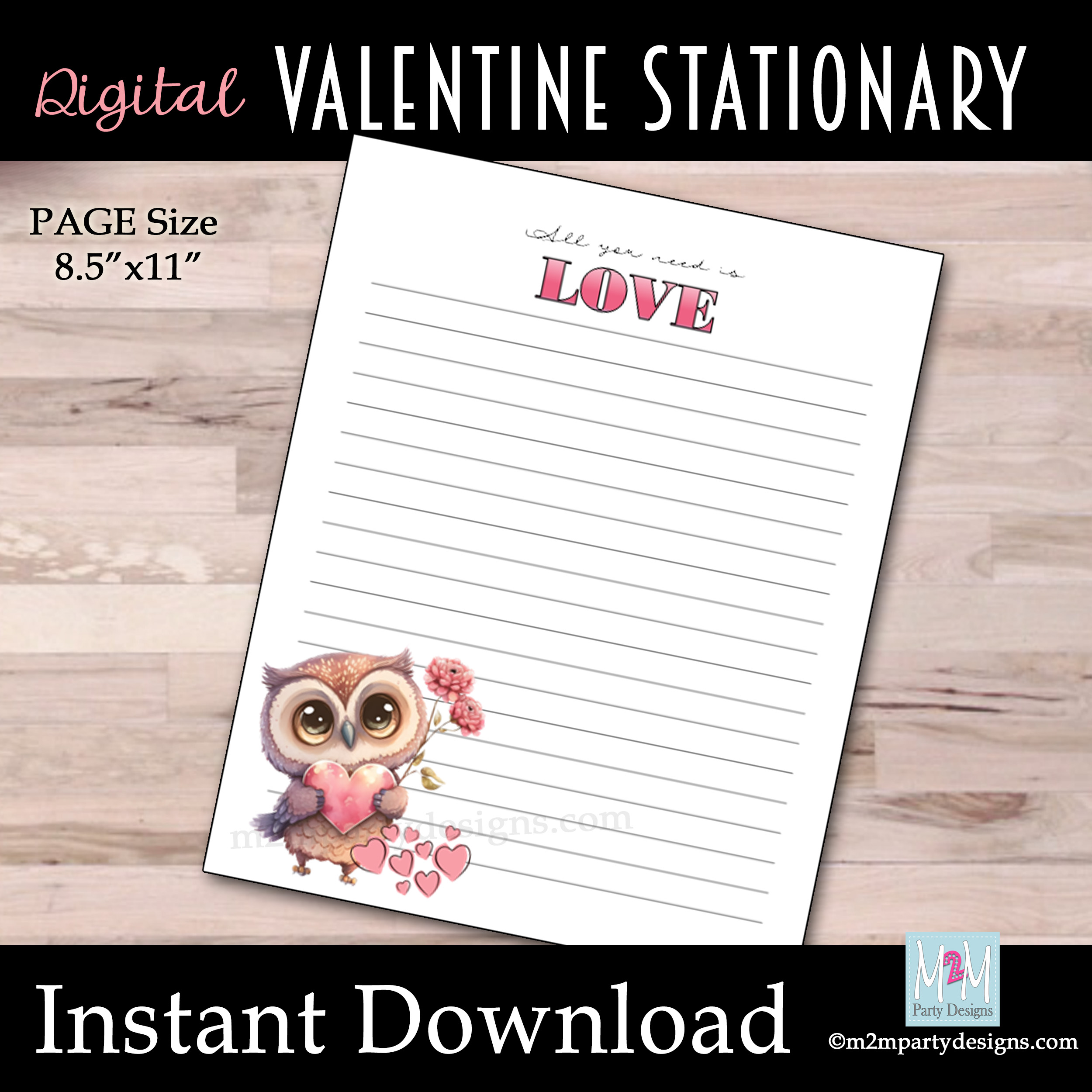 Printable Valentines Day Stationary Love Stationary February Cute Owl Stationary 2