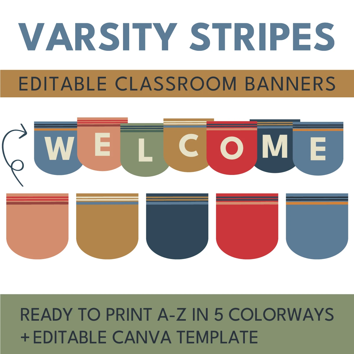 Printable Varsity Stripes Editable Classroom Banners
