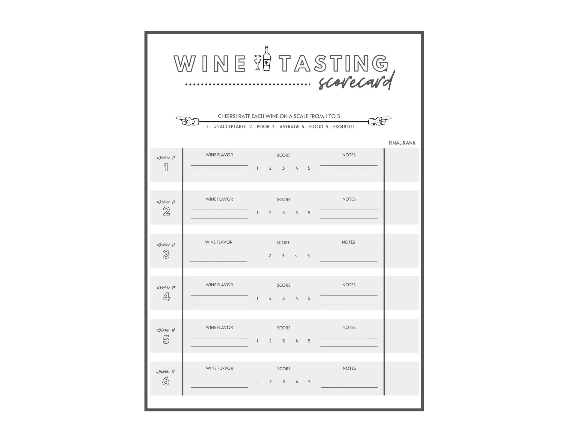 Printable Wine Tasting Scorecard Score