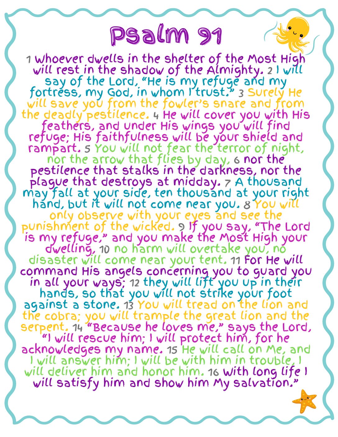 Psalm 91 Kids Free Printout Copy