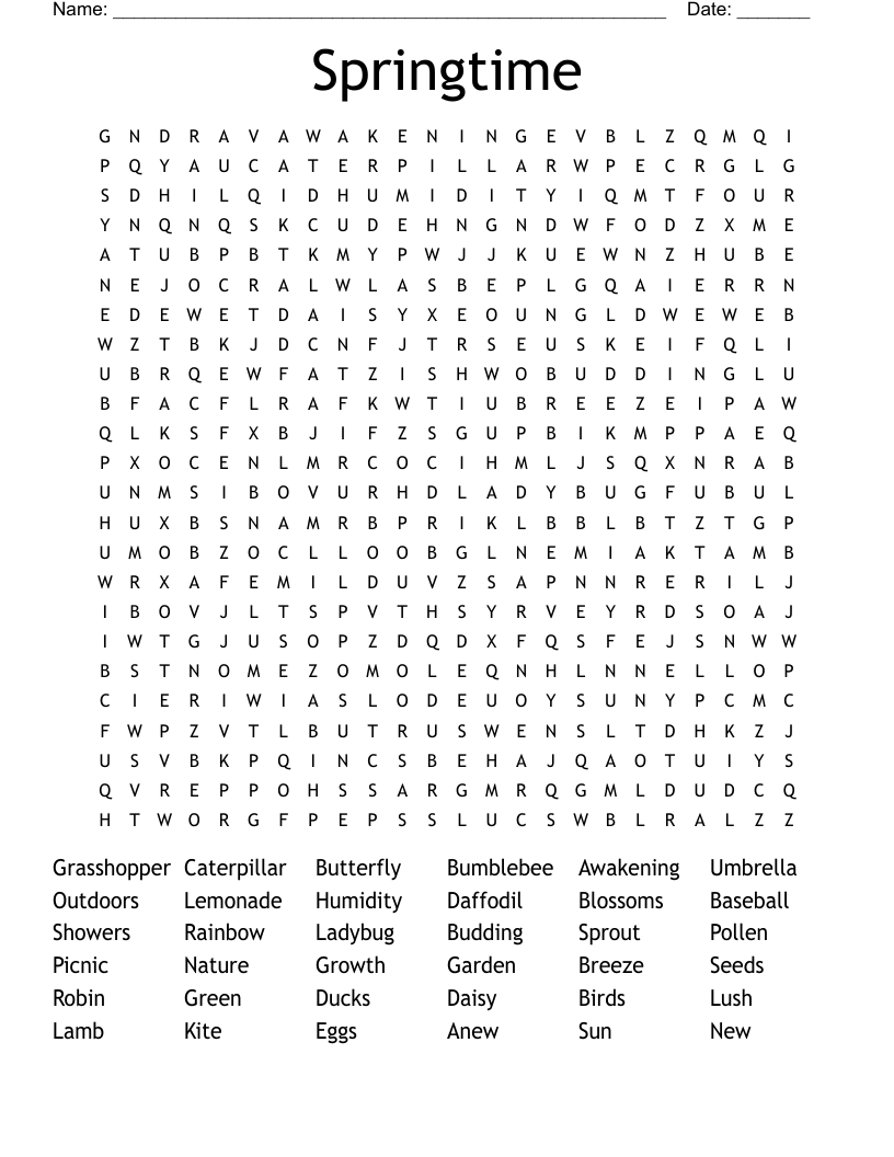 spring word search free printable