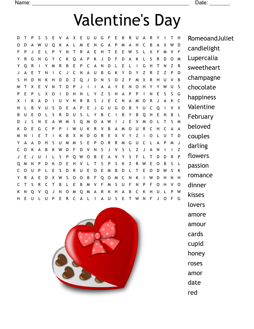 printable valentine word search