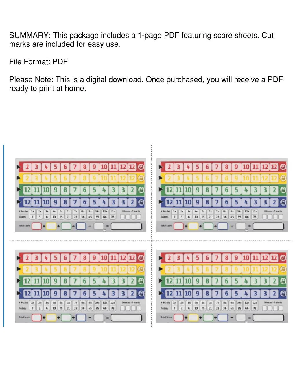 Quixx Score Sheet Pdf Game Scoring