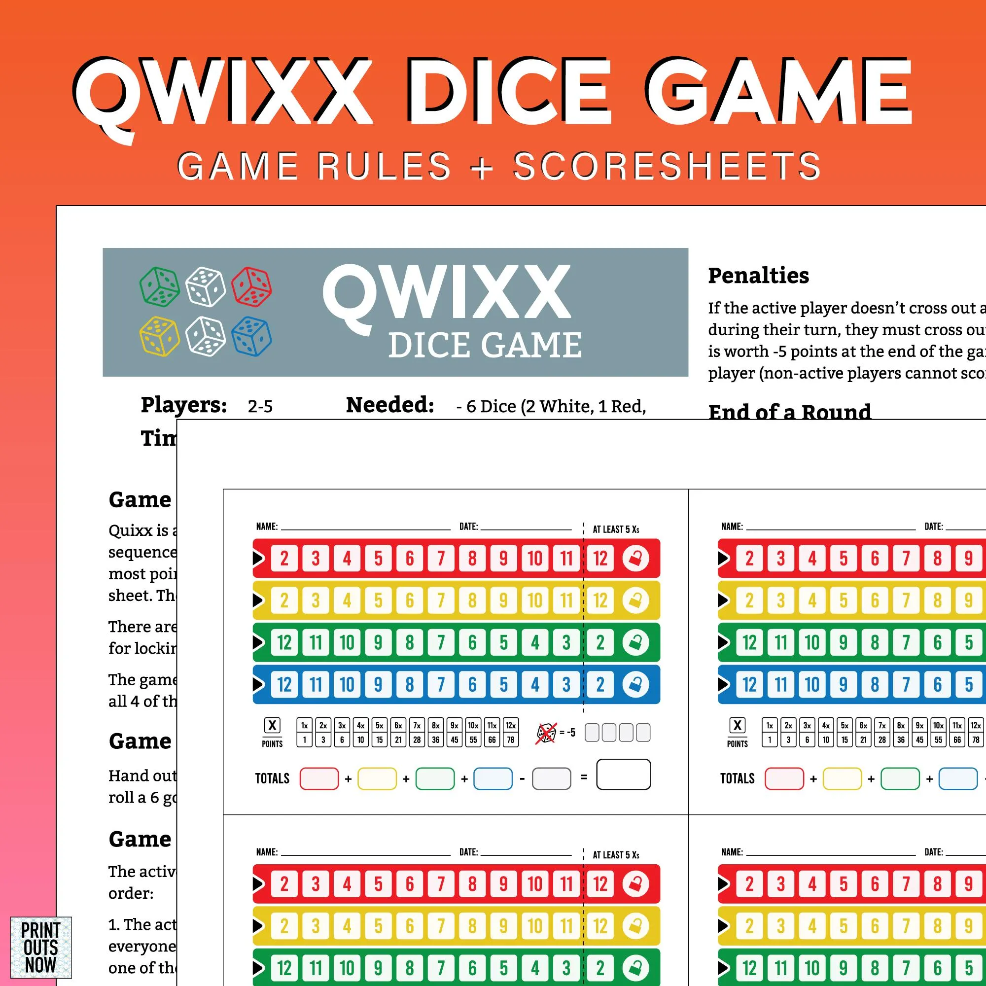 Quixx Score Sheet