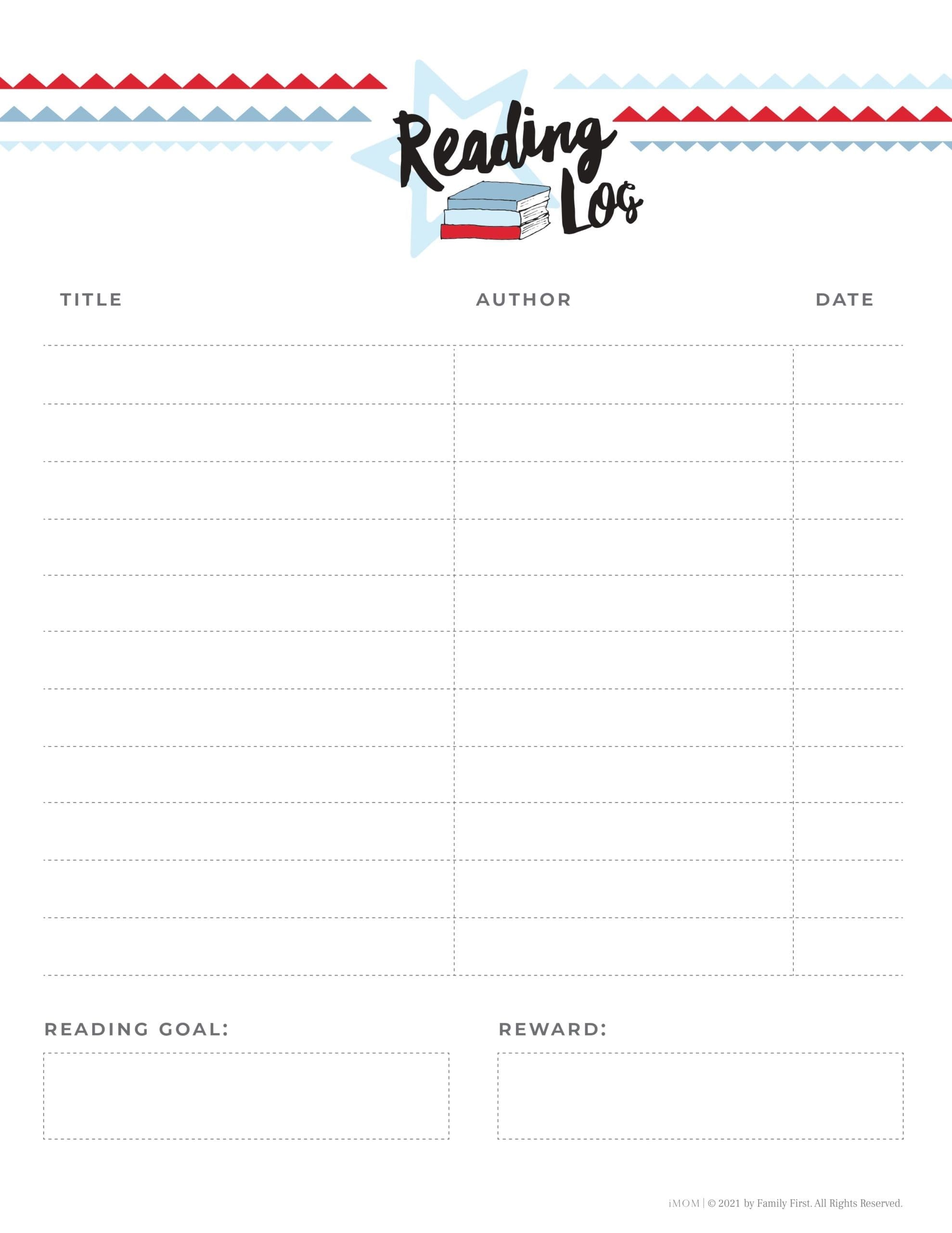 free printable reading log