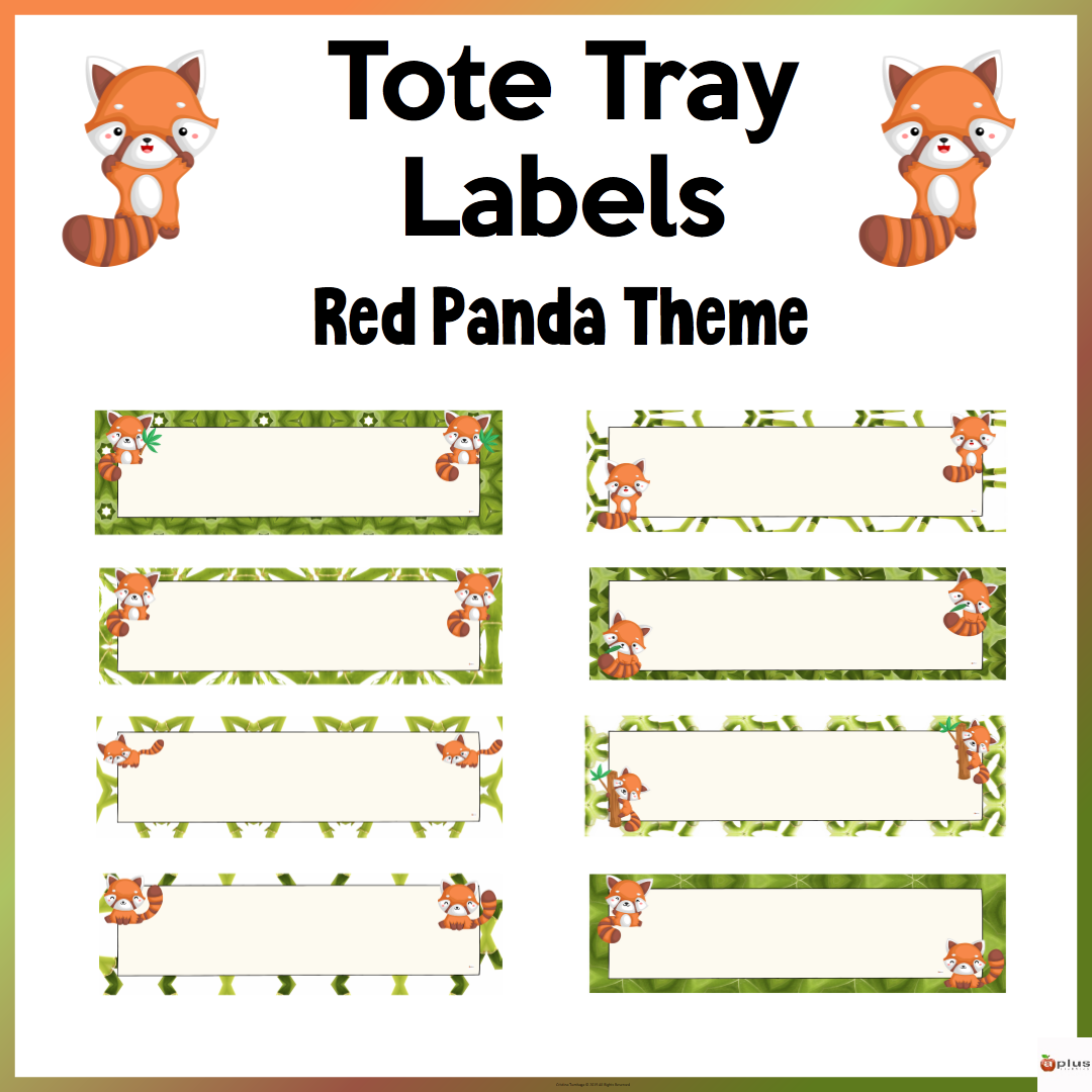 Red Panda Theme Tote Tray Labels Editable