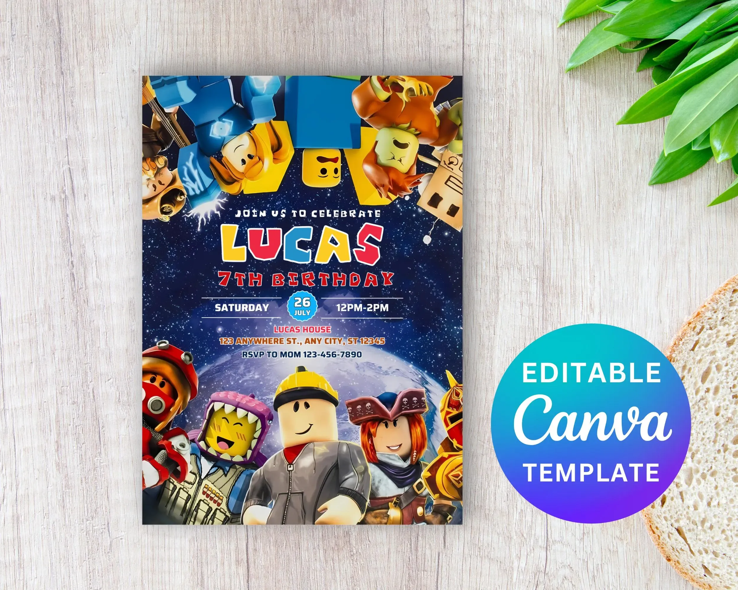 Roblox Boys Birthday Invitation Template Gamer Party Editable Canva