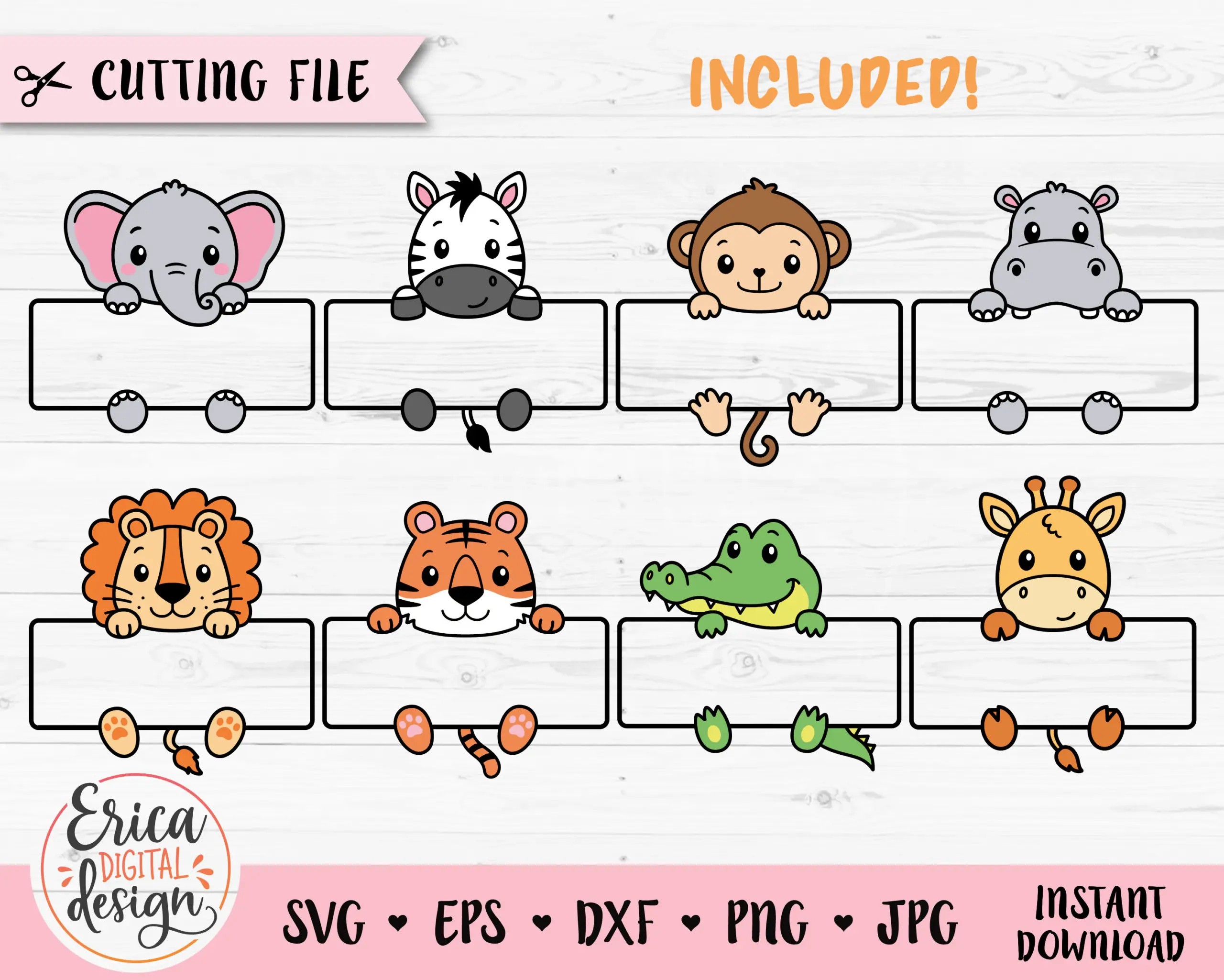 Safari Animal Name Frame Svg Cut File