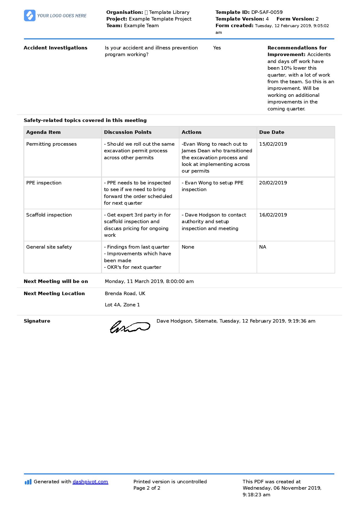 Safety Meeting Template