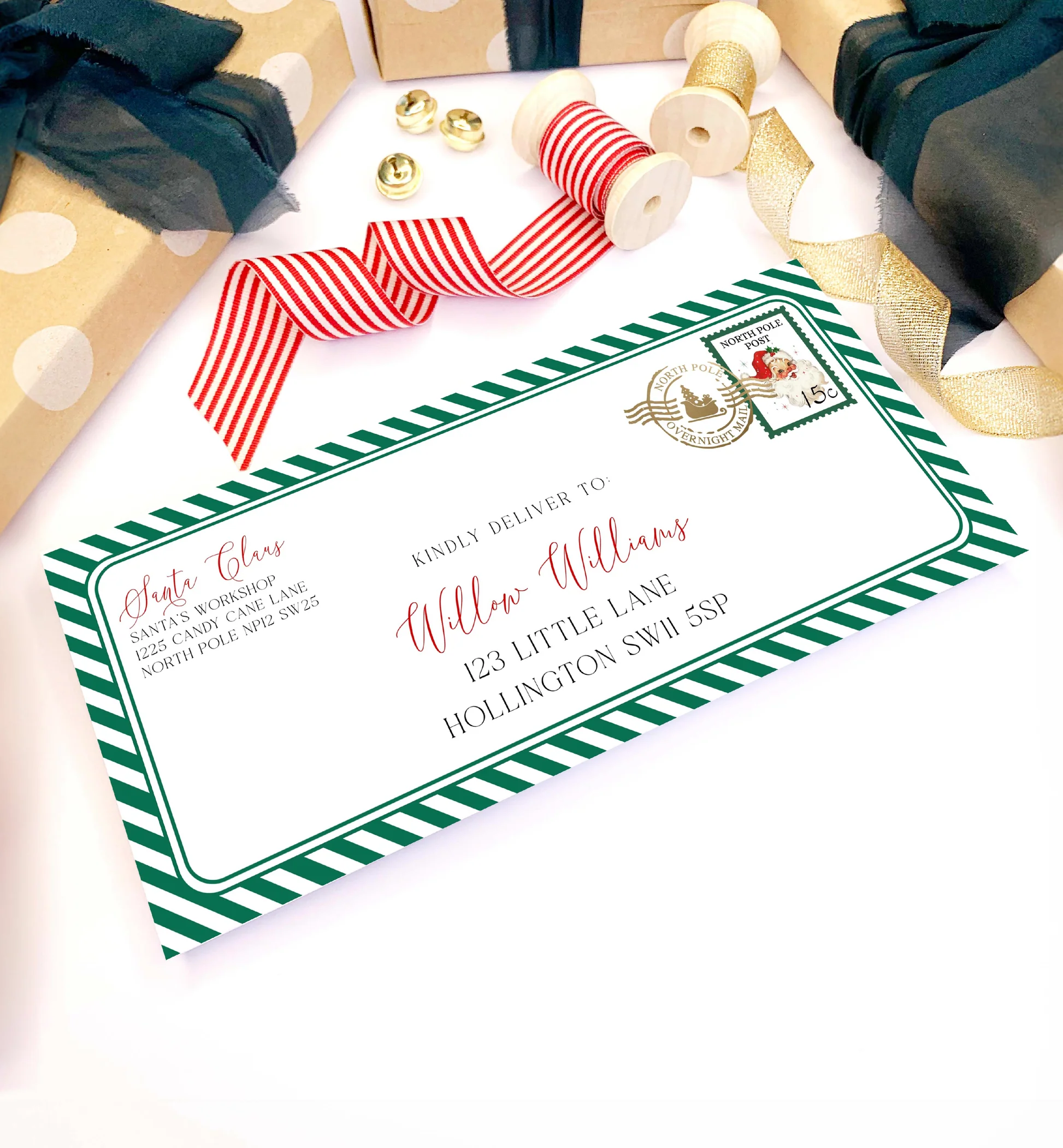Santas Workshop Green Printable Christmas Envelope Template