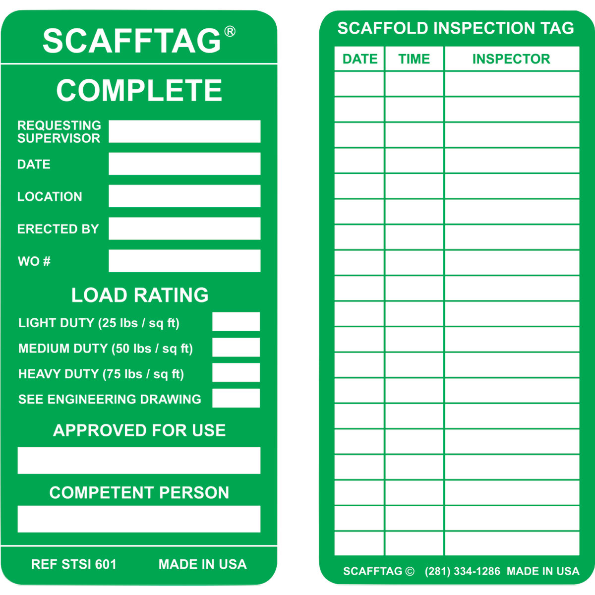 Scaffold Inspection Tags