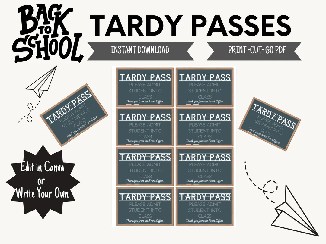School Tardy Pass Printable Instant