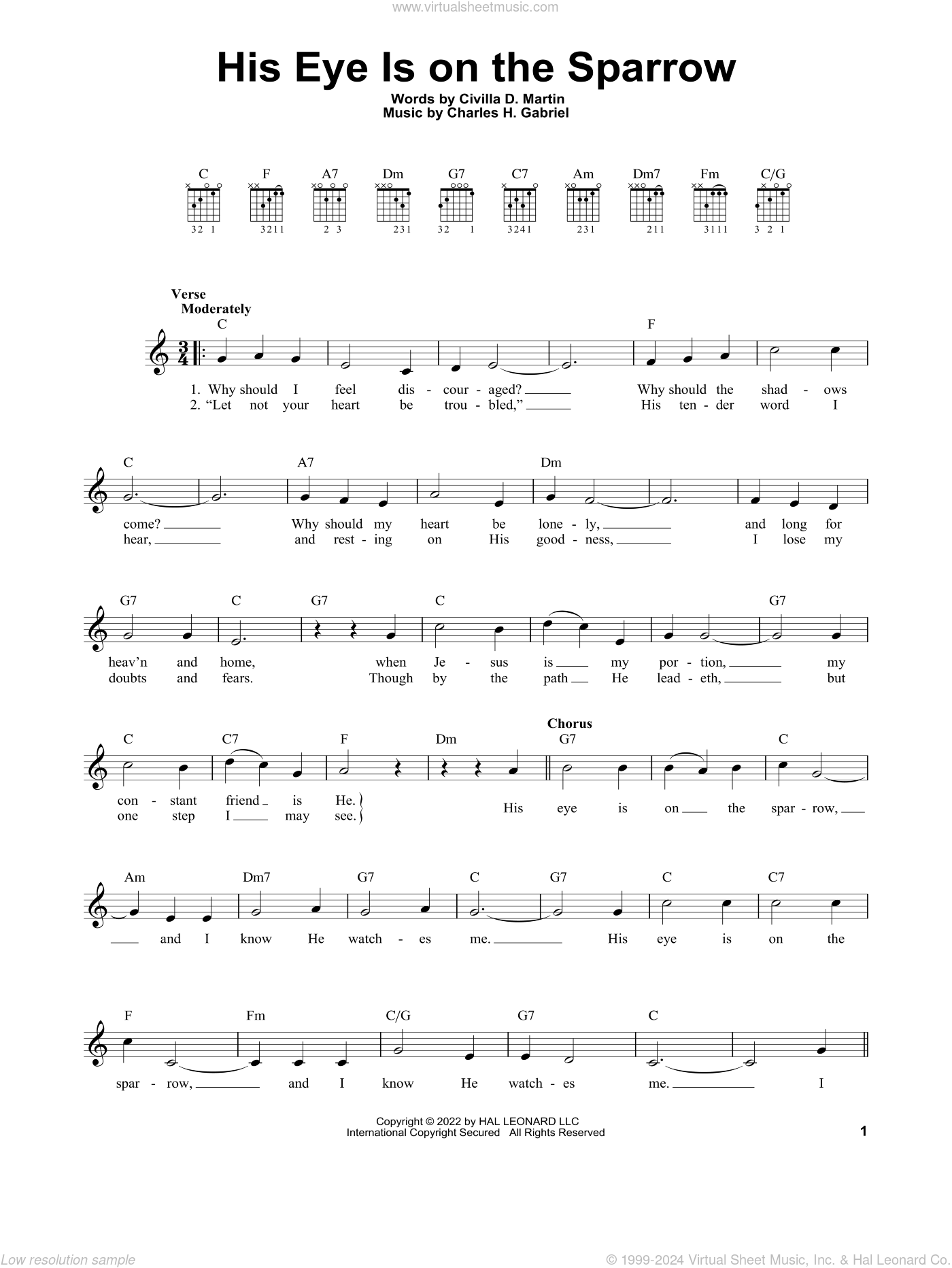 his eye is on the sparrow free printable sheet music
