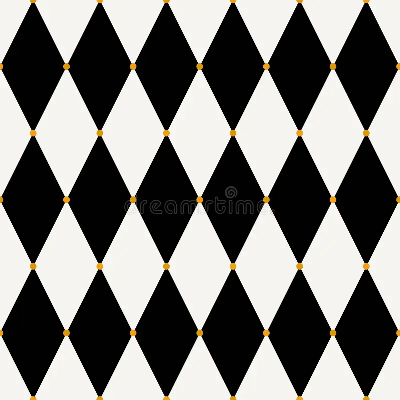 Seamless Harlequin Check Pattern Black White Gold Dots Vector Geometric Background Diamonds Fabric Texture Print Image252263932