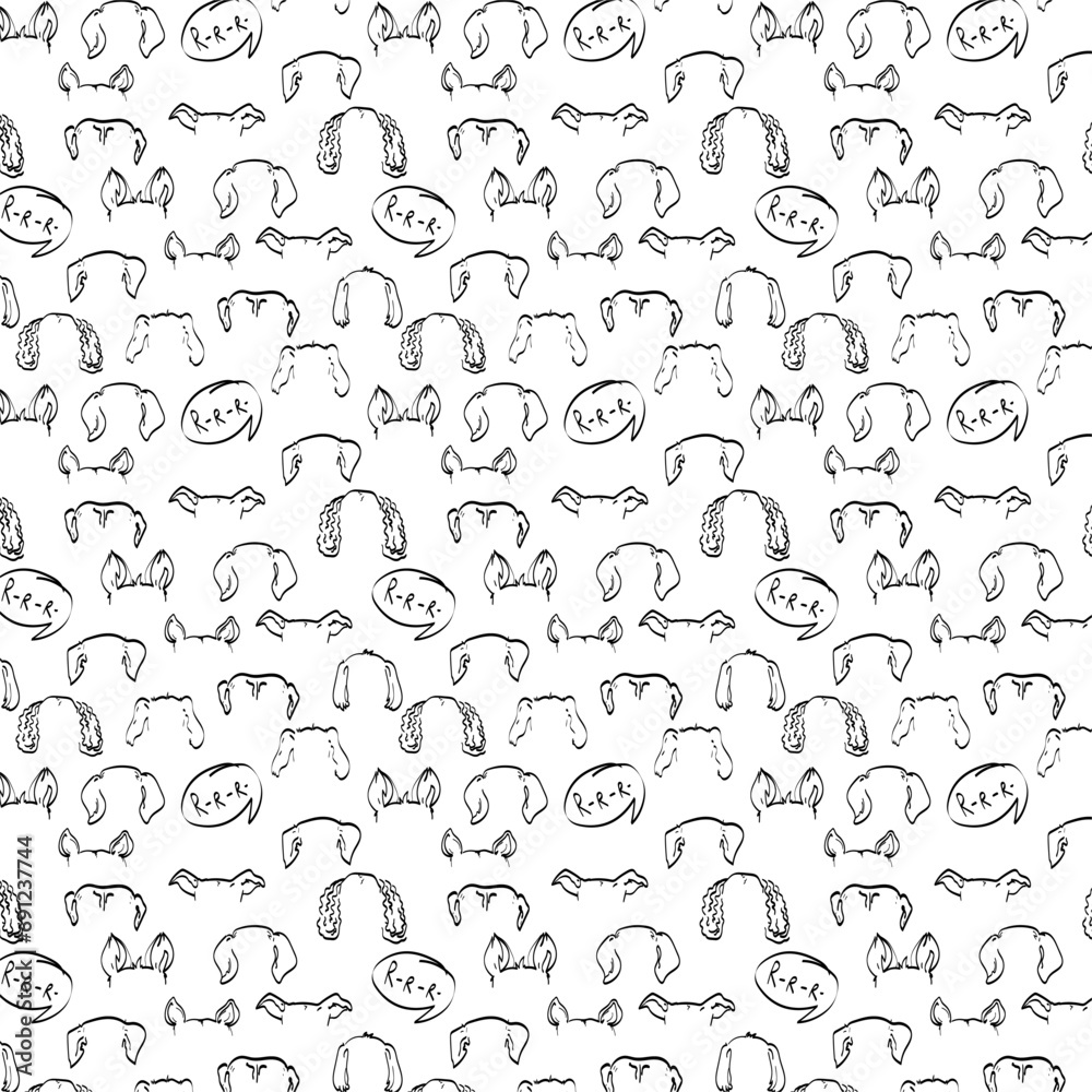 Seamless Pattern Pet Dog Ears Outline Drawing Doodle Vector Icon Illustration F691237744