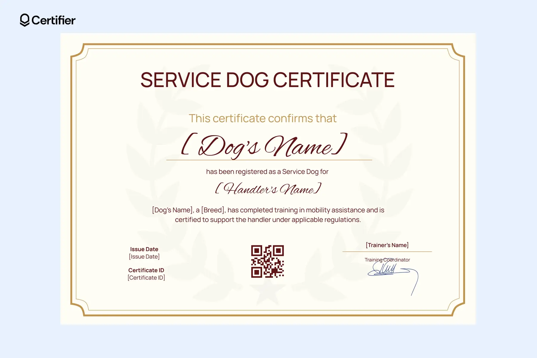 Service Dog Certificate Template