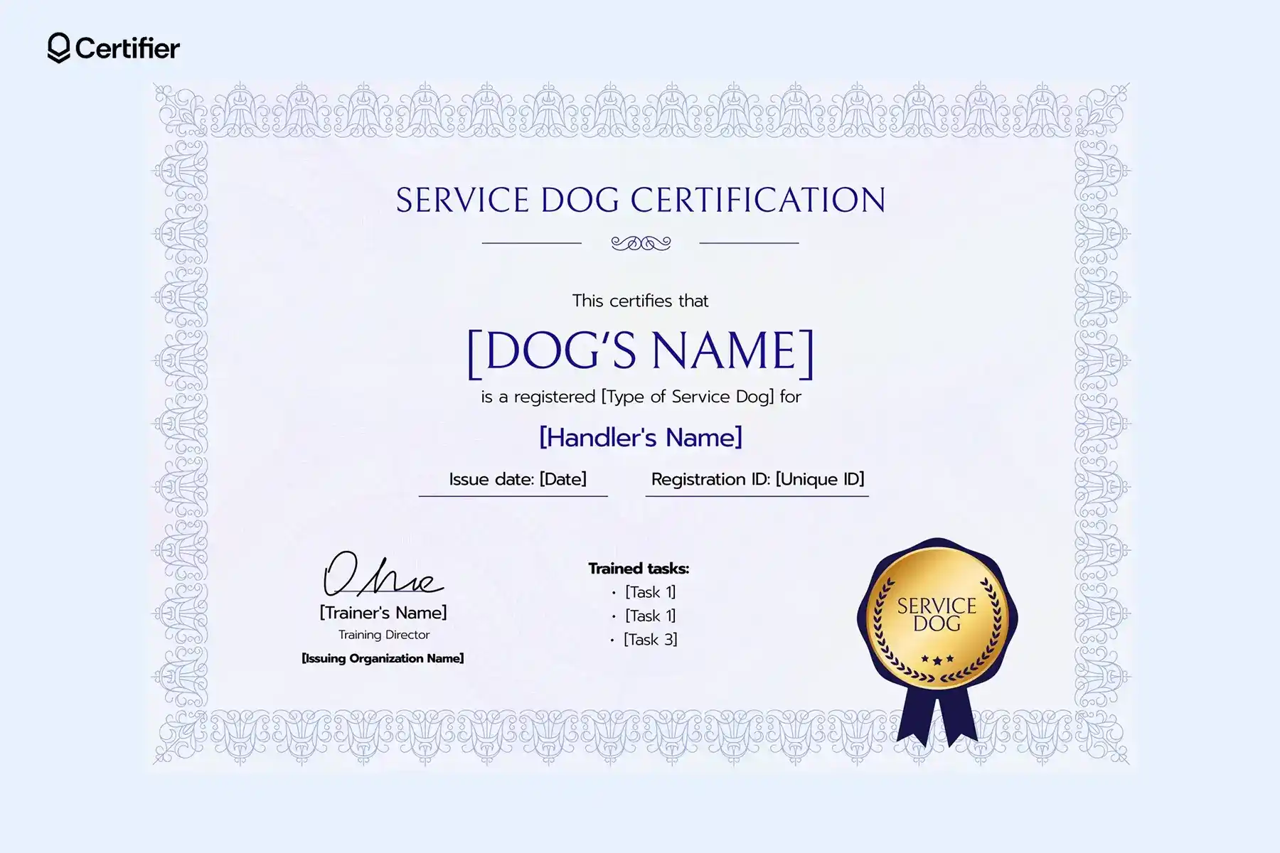 Service Dog Certificate Template