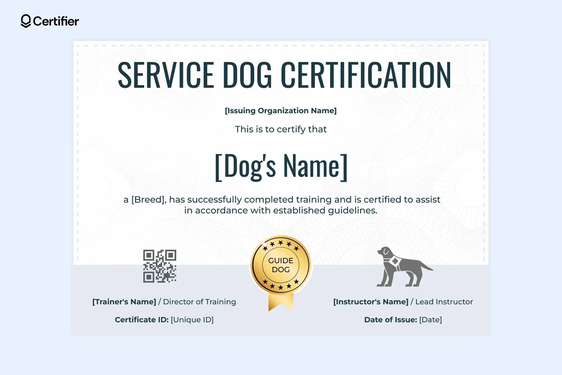 Service Dog Certificate Template