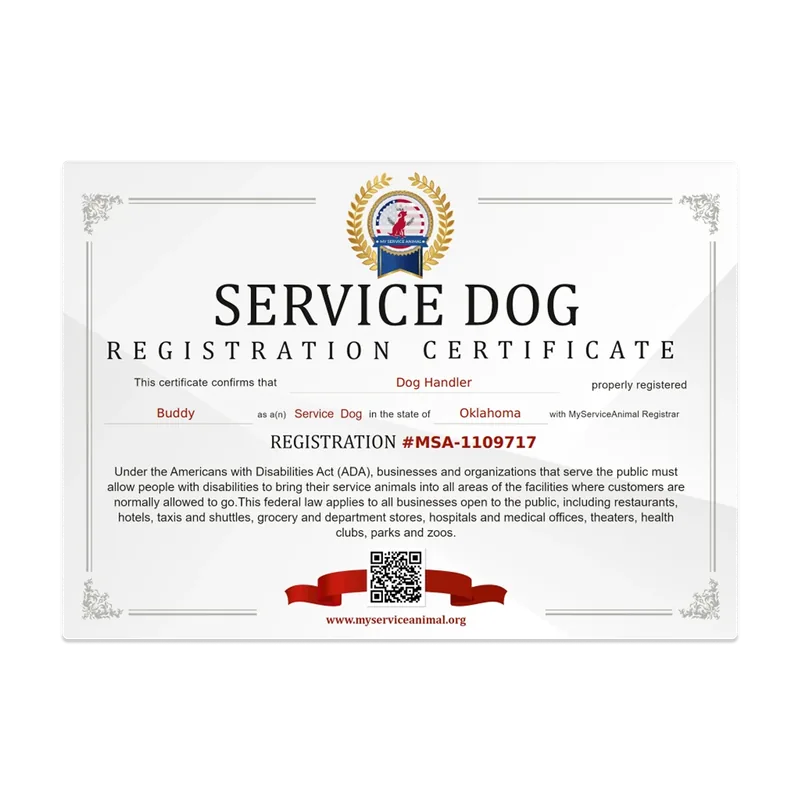 downloadable free printable service dog certificate