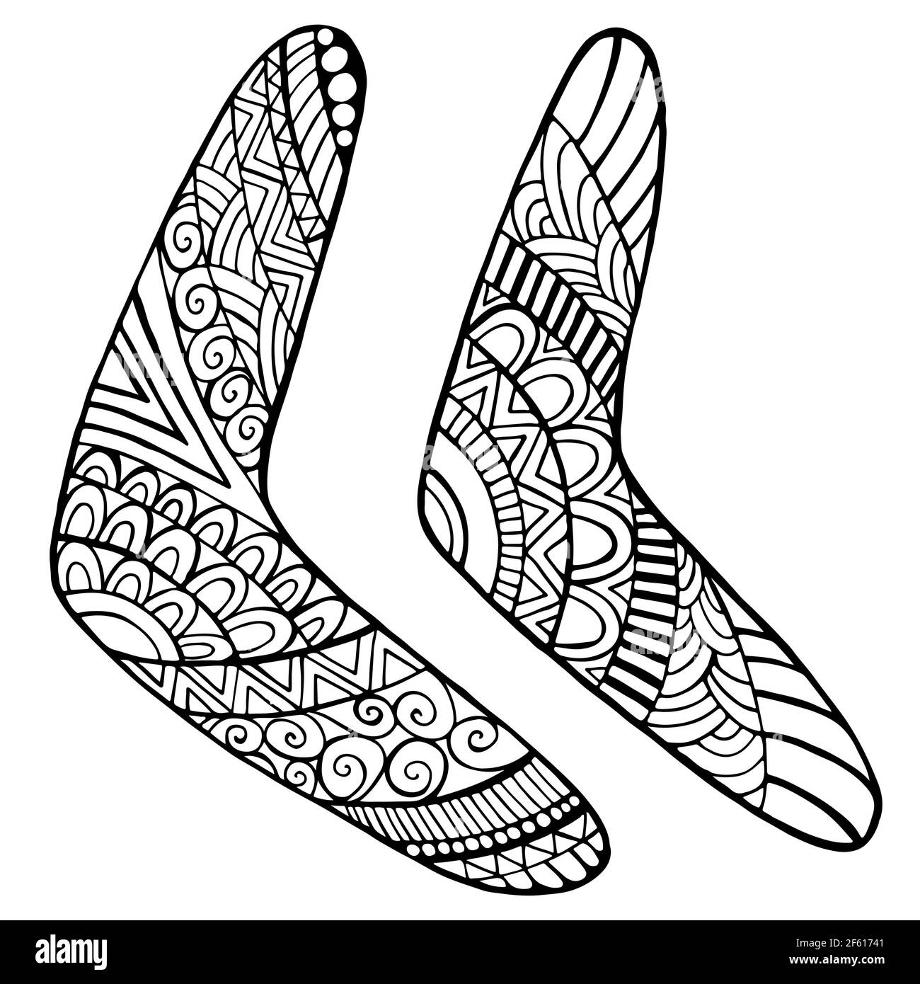 Set Of Native Boomerang Coloring Page For Kids And Adults Isolated On White Doodle Style Each Boomerang With Original Ornament Boomerang Primitive Image416764321