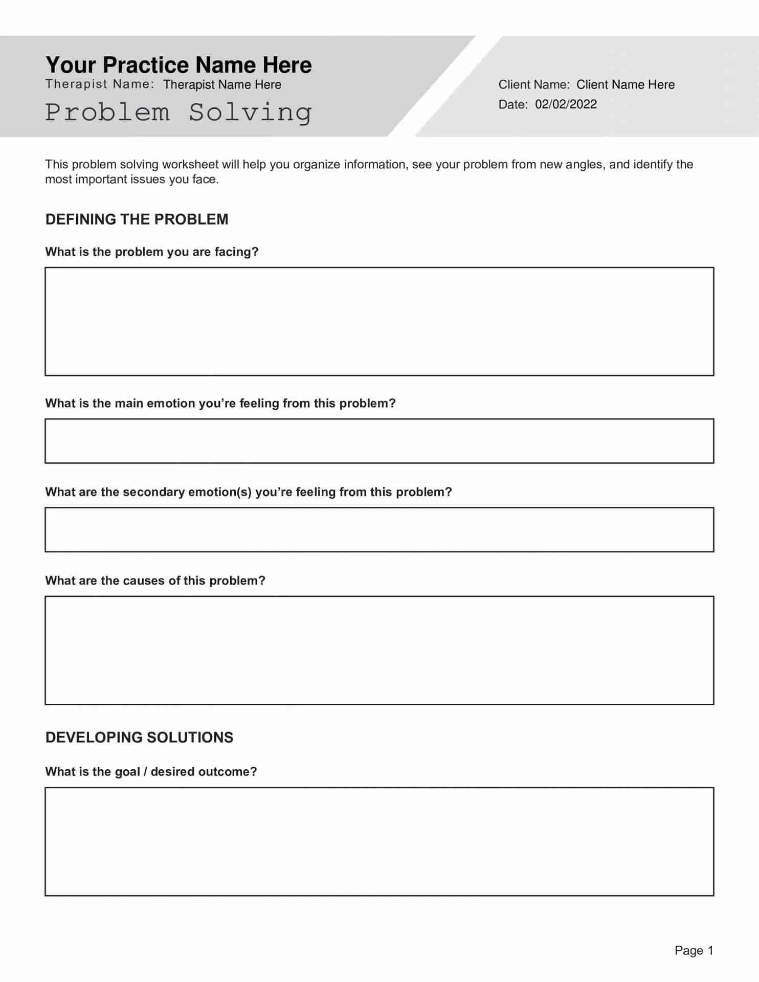 Sfbt Problem Solving Worksheet