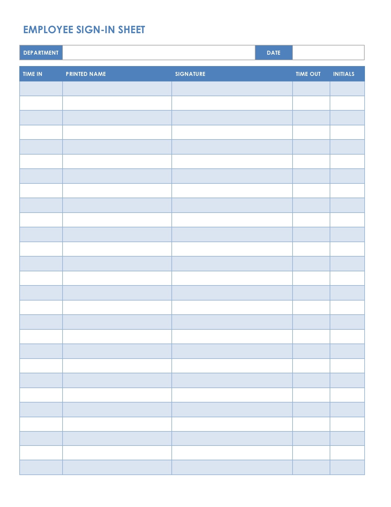 Sign In Sign Out Sheet