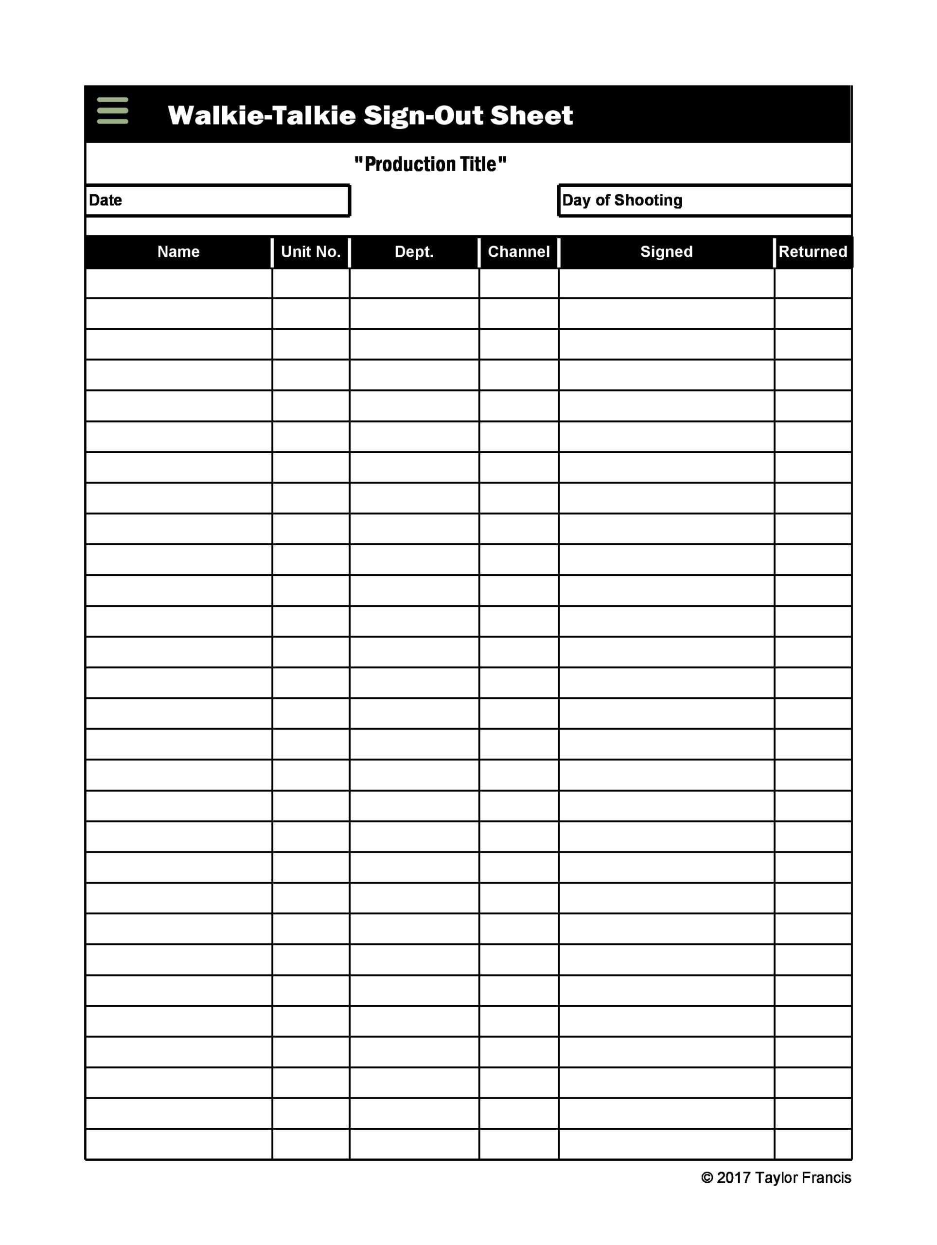 Sign In Sign Out Sheet