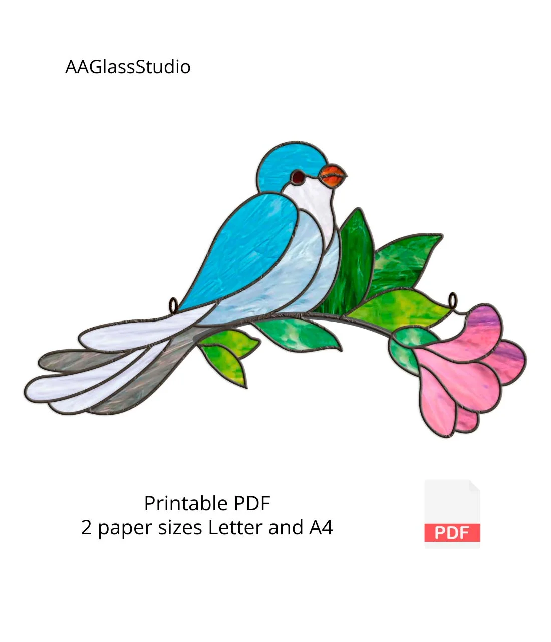 Simple Dove Pattern Stained Glass Birds On Branch