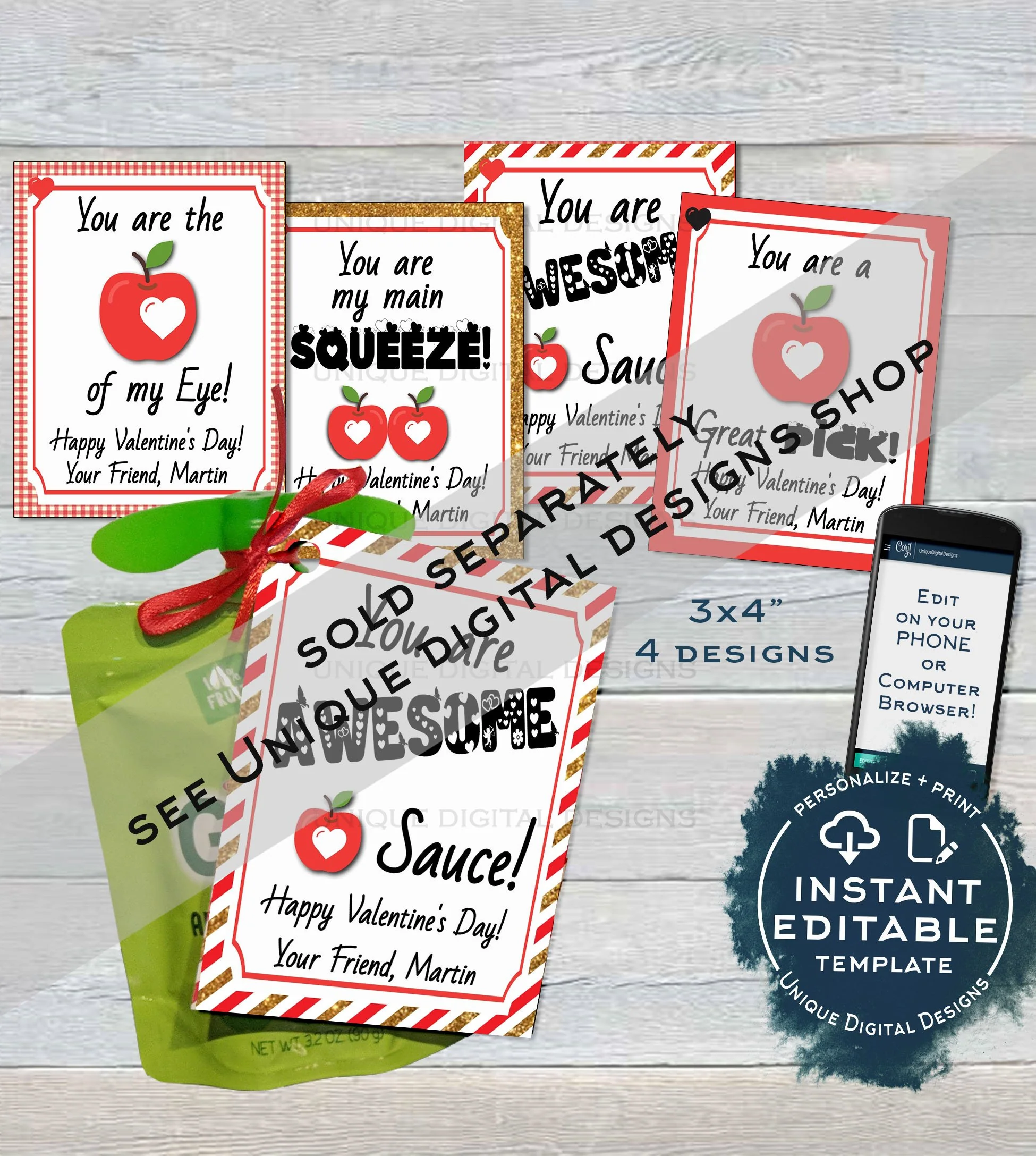 Sloth Applesauce Valentine Label Pouch Tag Editable Valentines Gifts For School Teacher Personalized Printable Custom Instant Download 2077