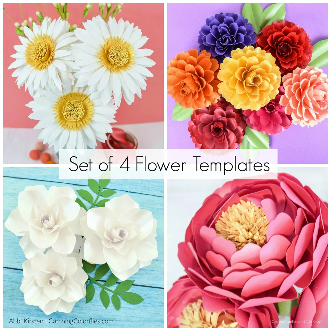 Small Paper Flower Templates Peony Daisy