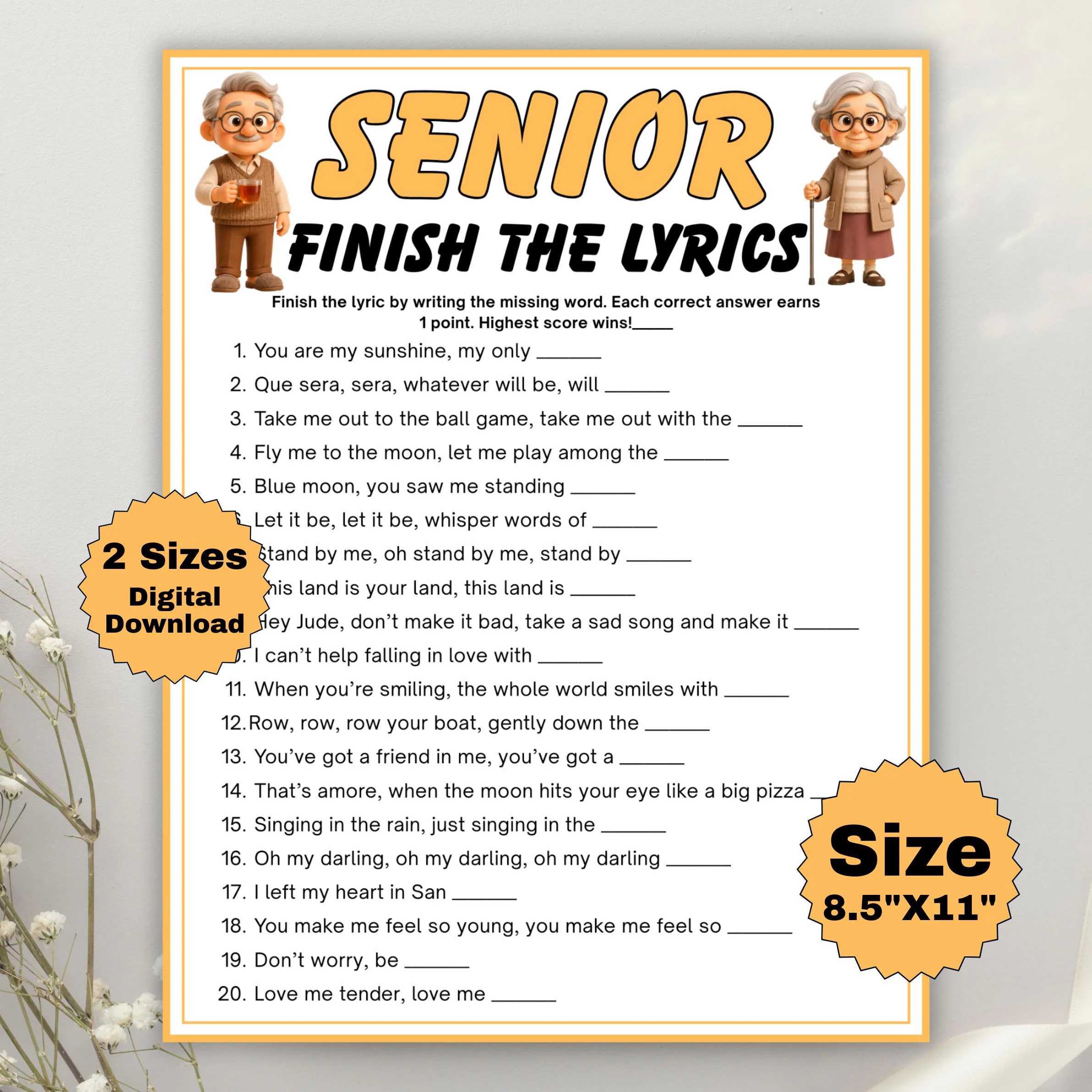 free printable song lyrics for seniors