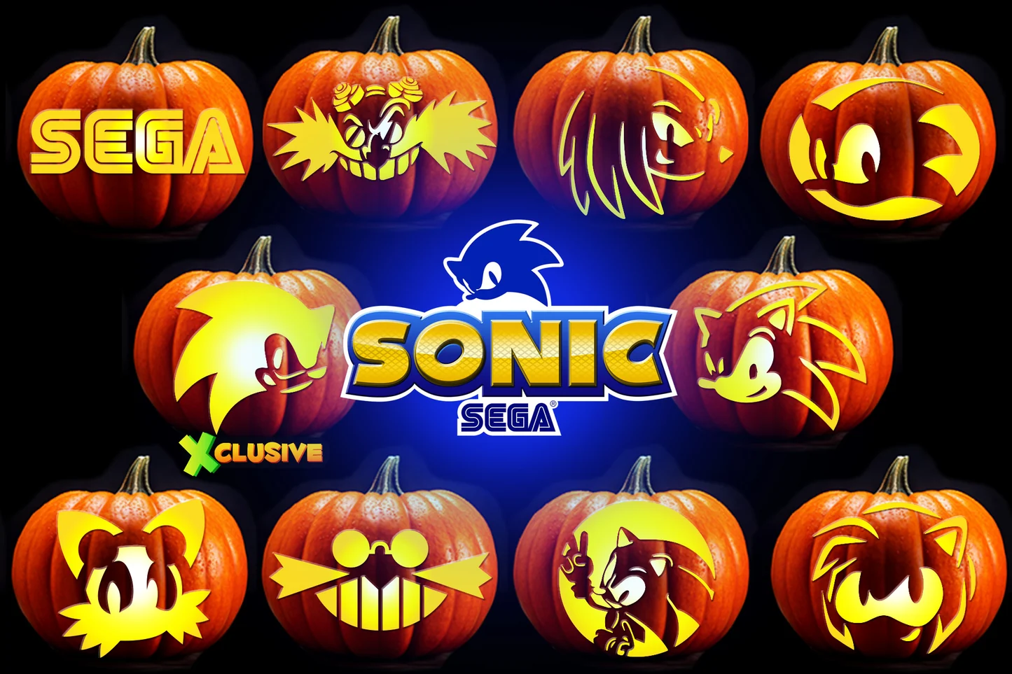 Sonic Sega Cartoon Bundle Pumpkin Carving Template Digital Download
