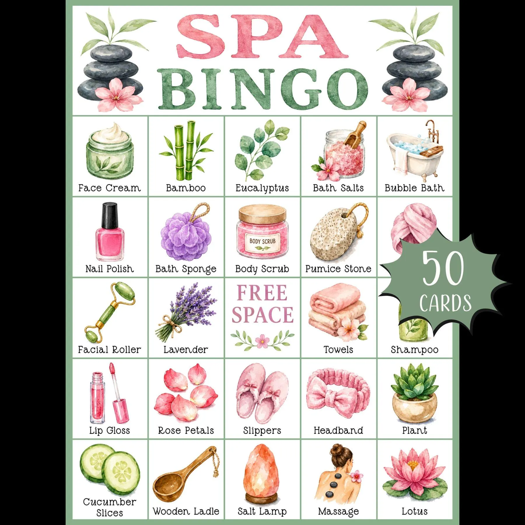 Spa Bingo Game Printable Self Care Party