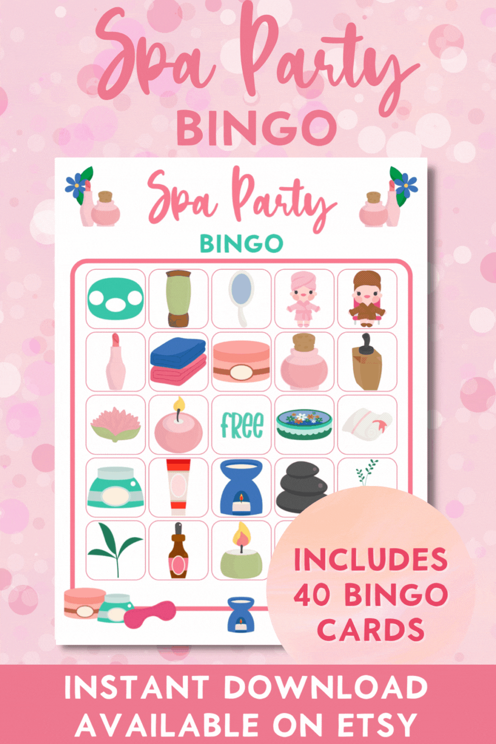 Spa Party Printable Bingo Game Instant Download 923730573552179246