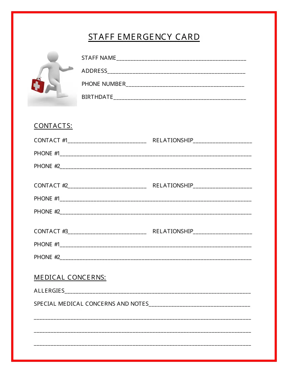 Staff Emergency Card Template