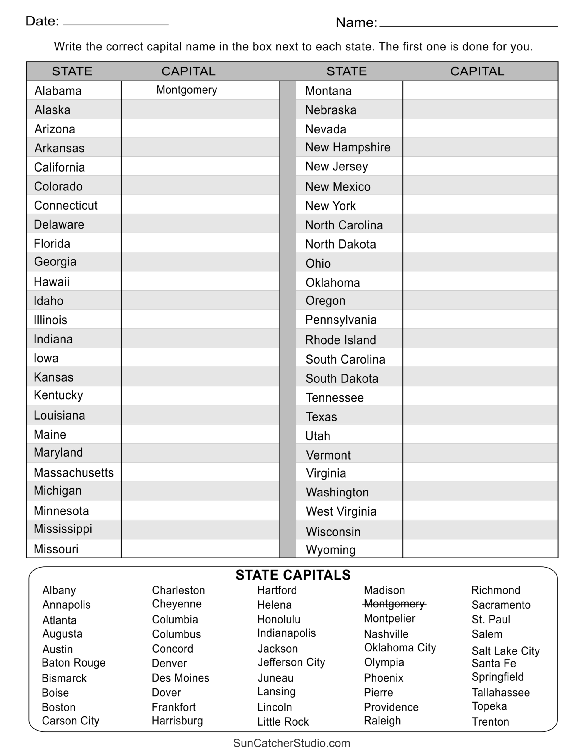 States And Capitals