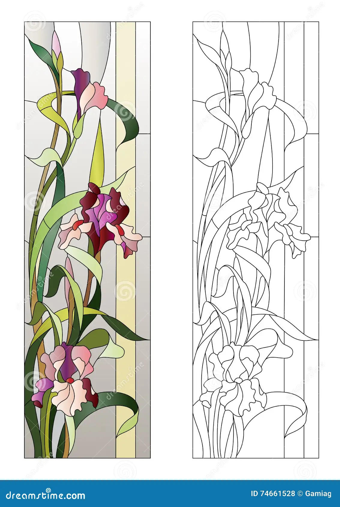 Stock Illustration Floral Stained Glass Pattern Window Blooming Irises Image74661528