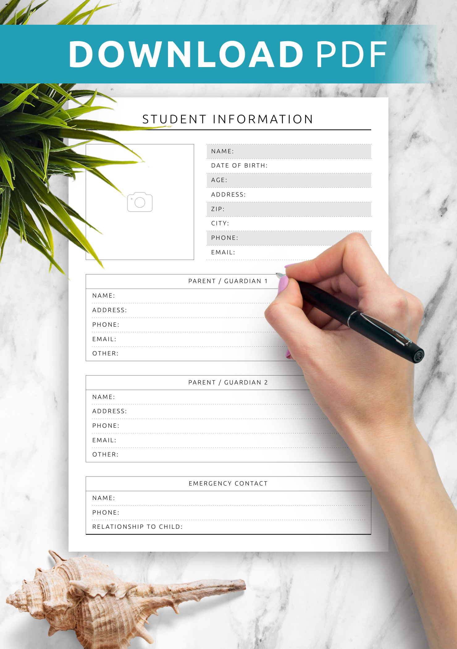 free printable student information cards