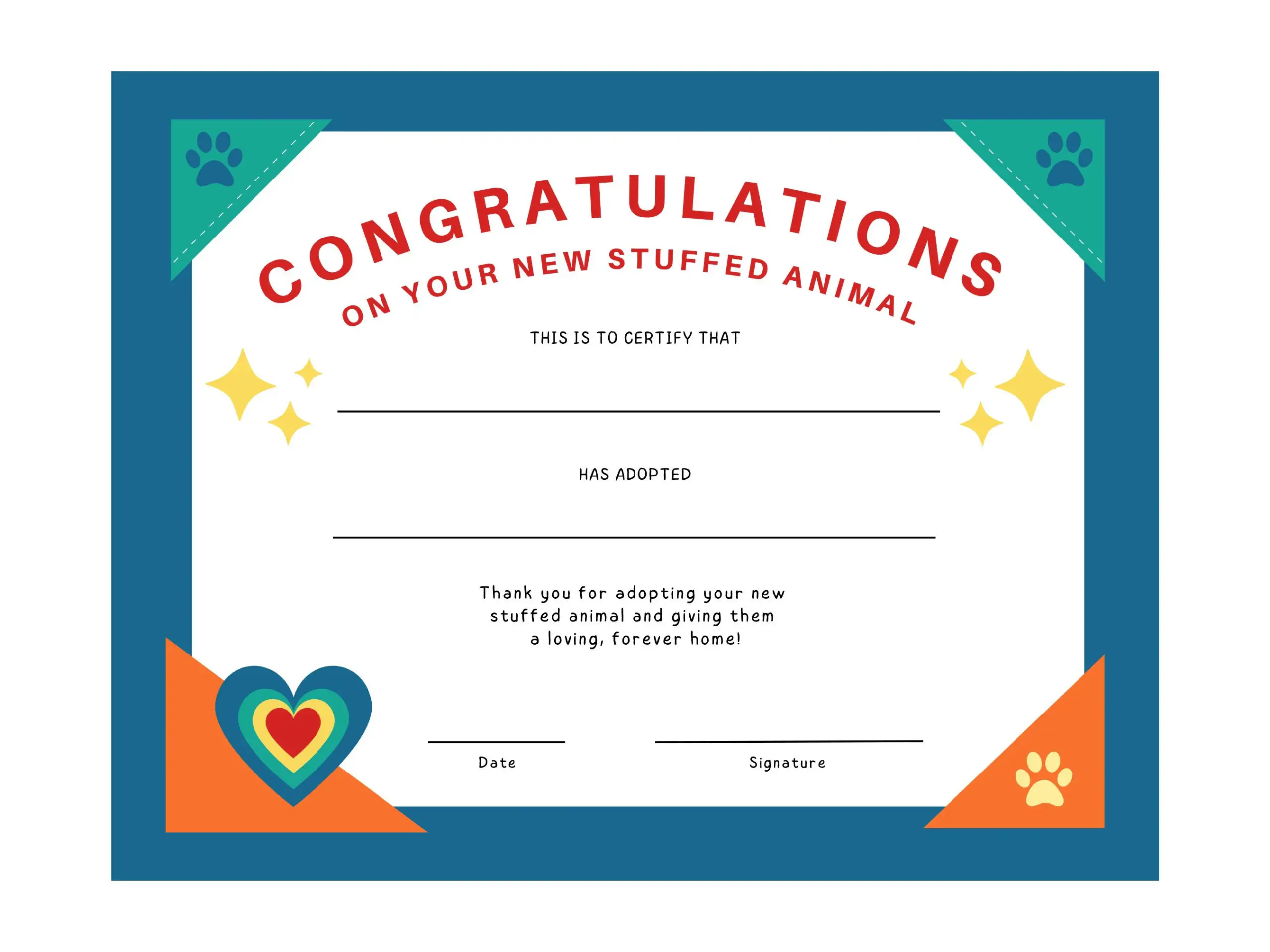 Stuffed Animal Adoption Certificate For