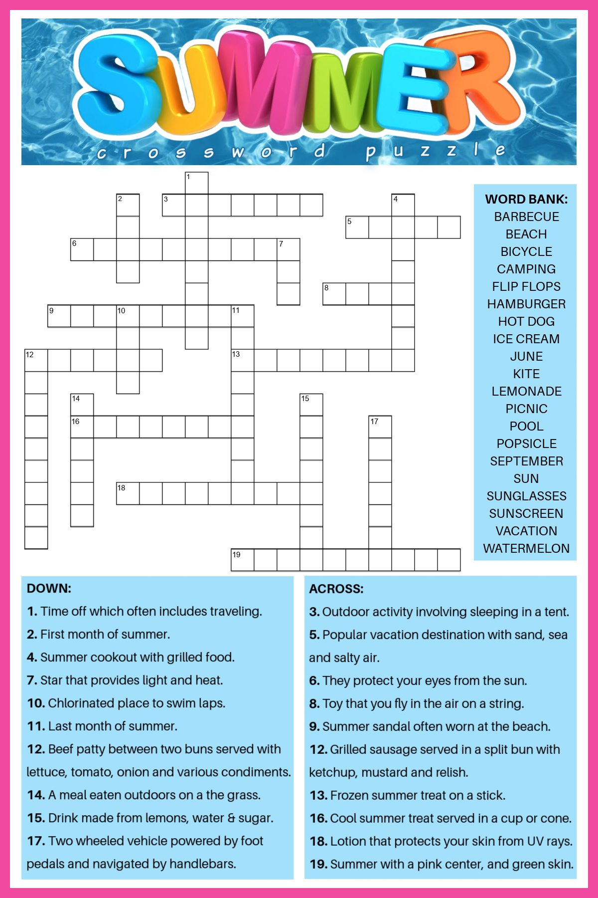 Summer Crossword Puzzle