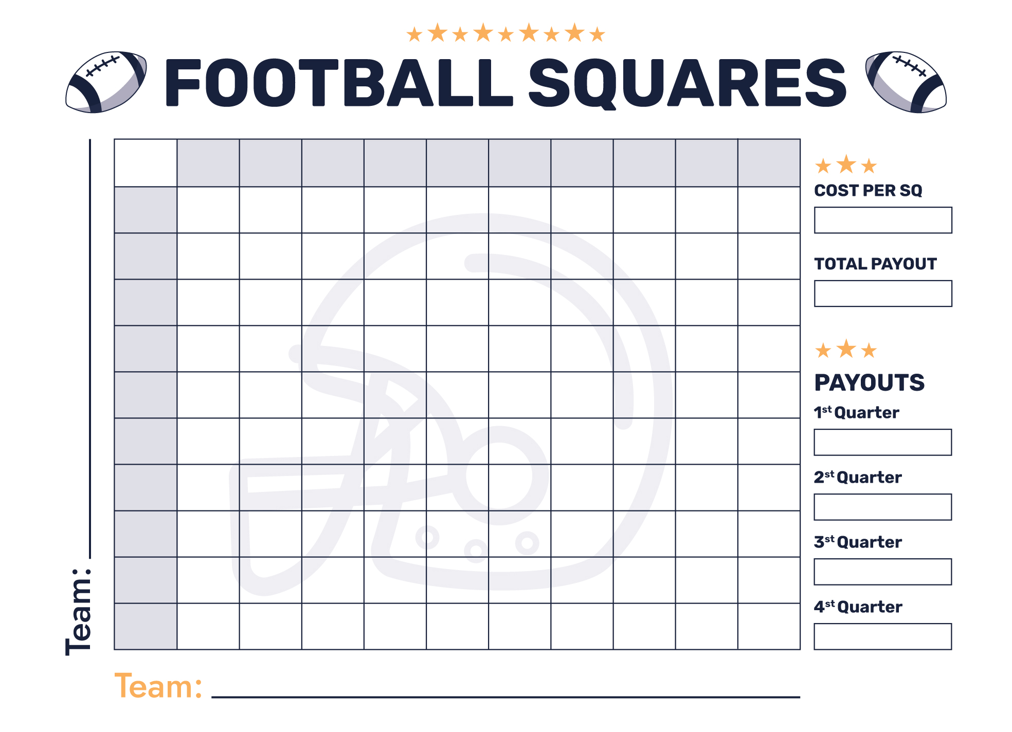 Super Bowl 100 Squares Free Google Docs Template