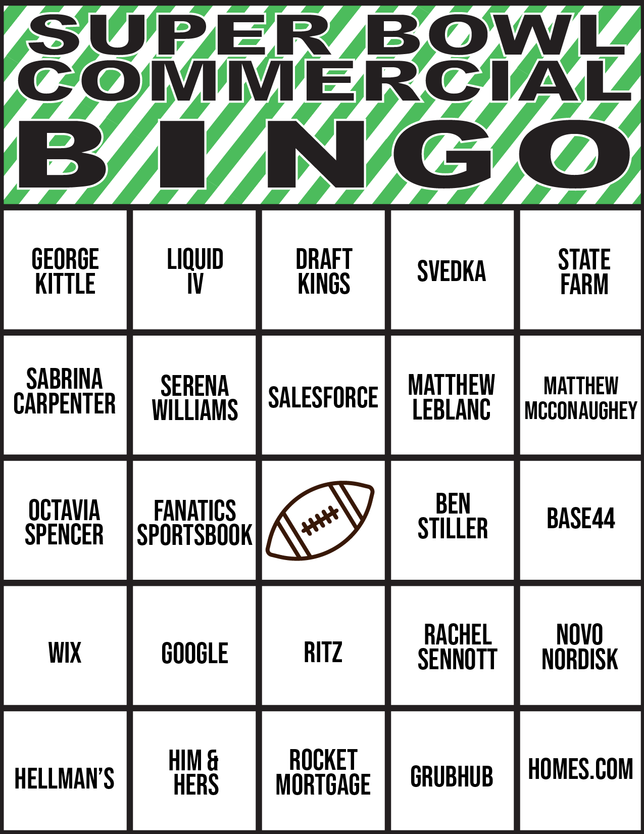 Super Bowl Games Bingo
