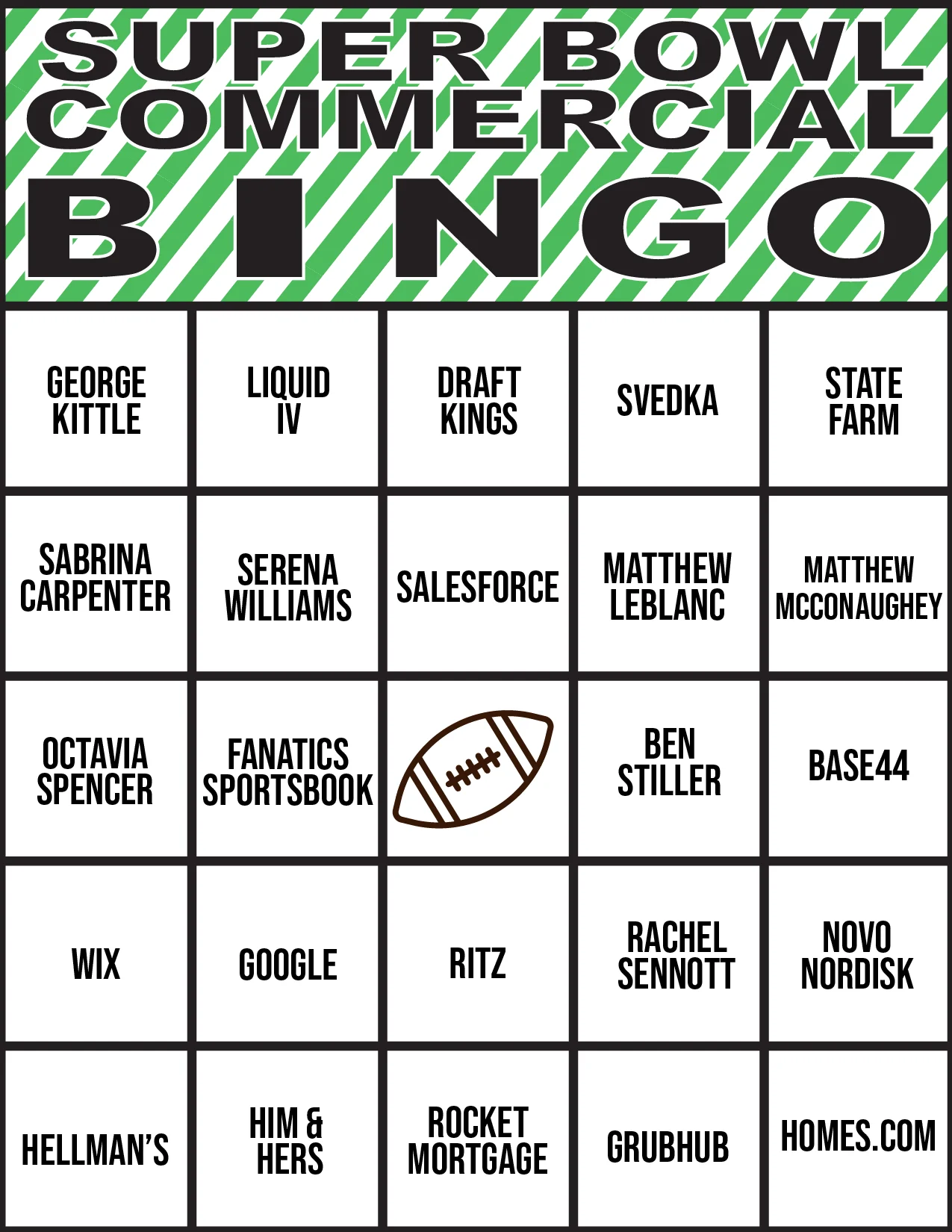 Super Bowl Games Bingo Super Bowl Games Bingo
