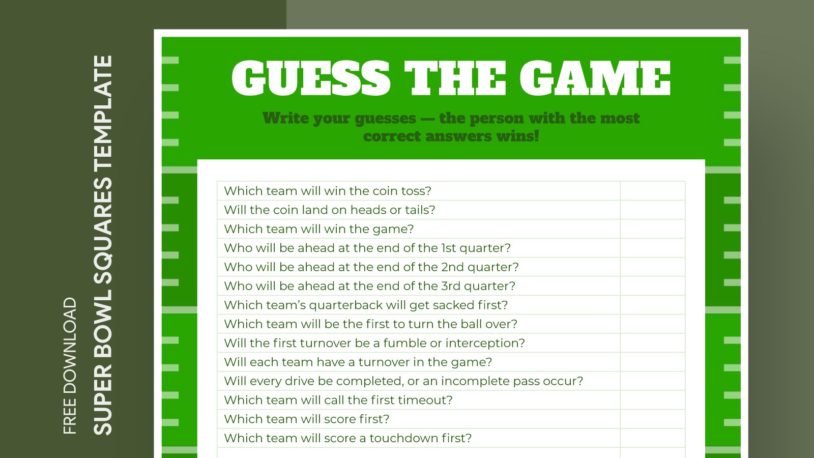 Super Bowl Guessing Game Free Google Docs Template