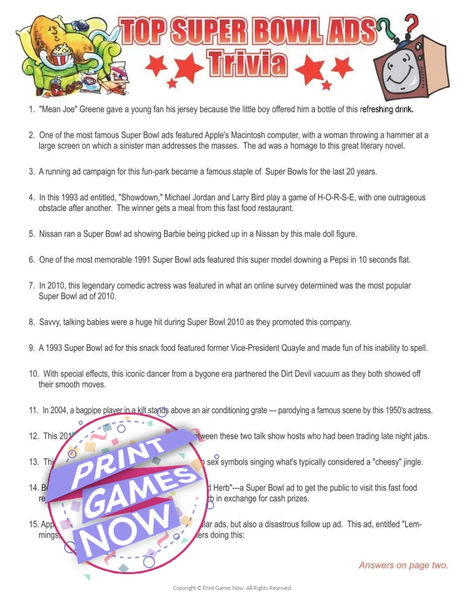 Super Bowl Top Ads Trivia