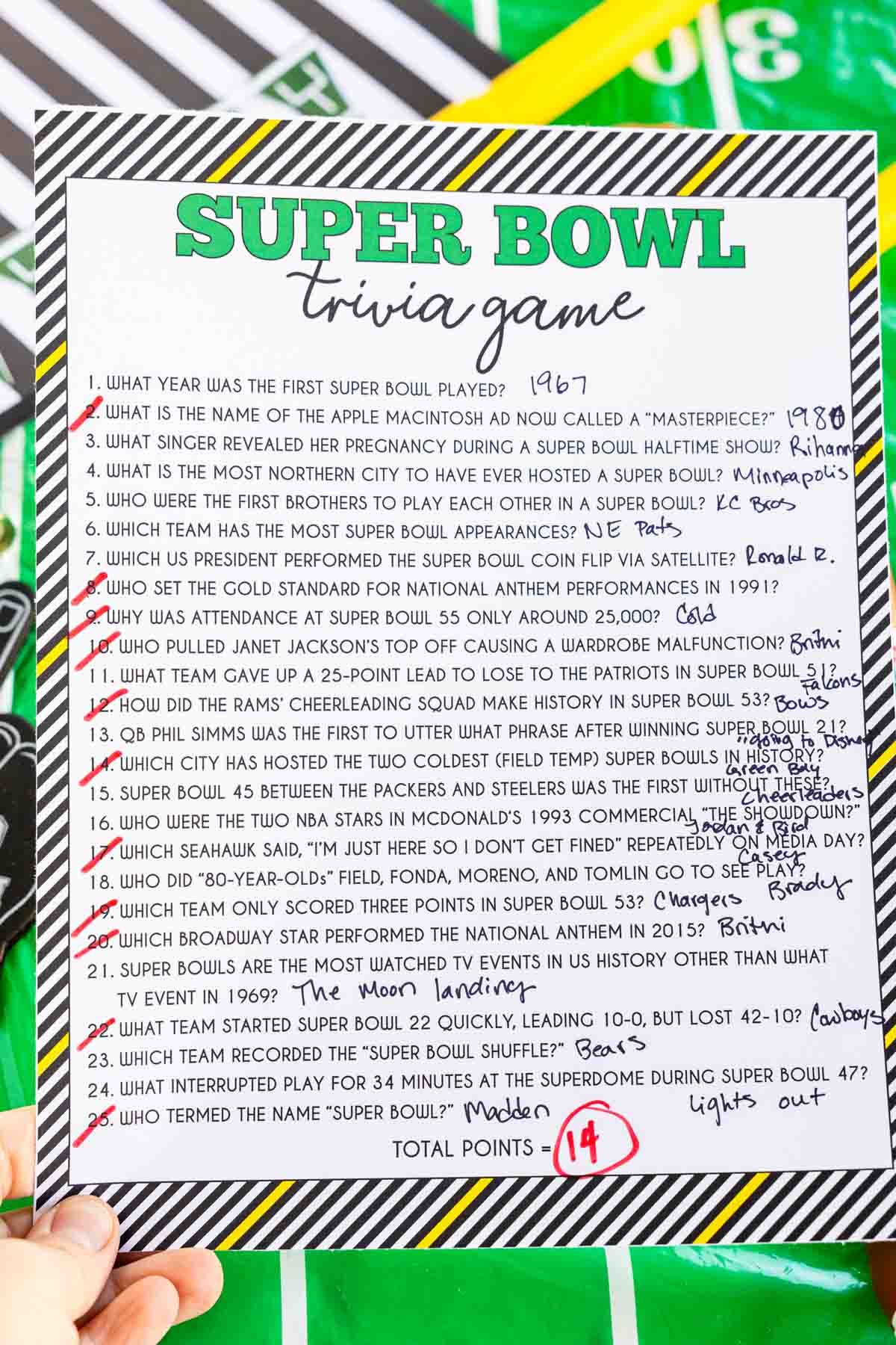Super Bowl Trivia Game
