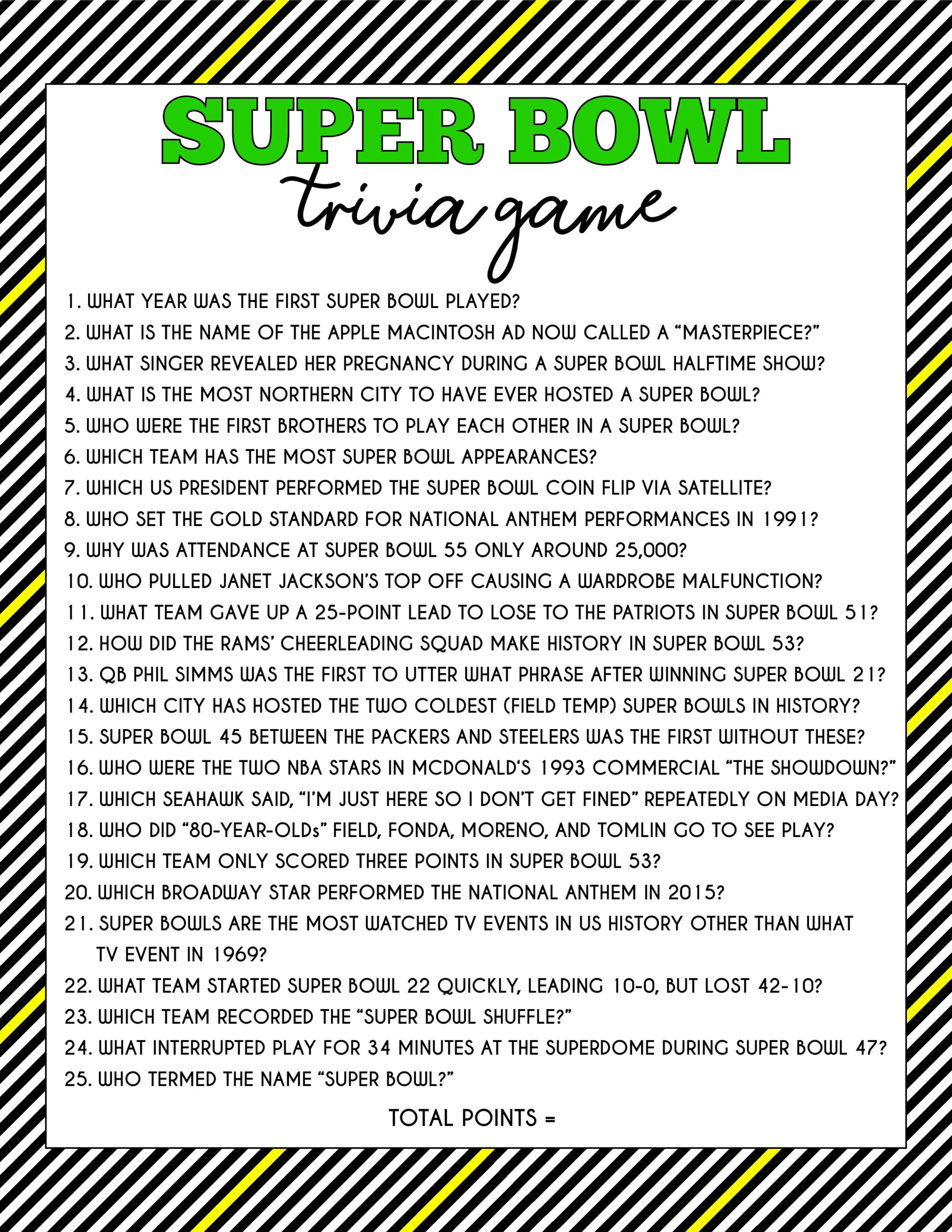Super Bowl Trivia Game