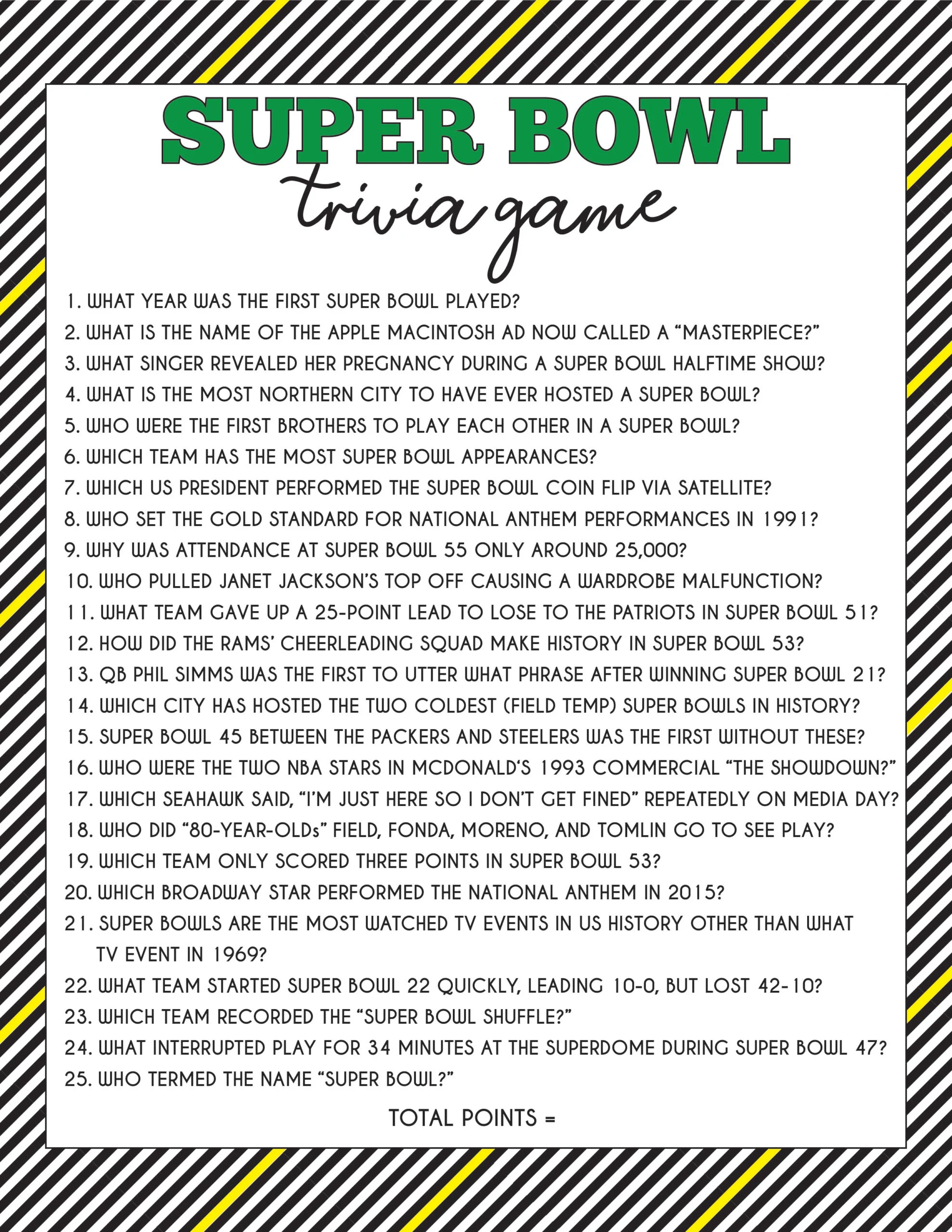 Super Bowl Trivia Game