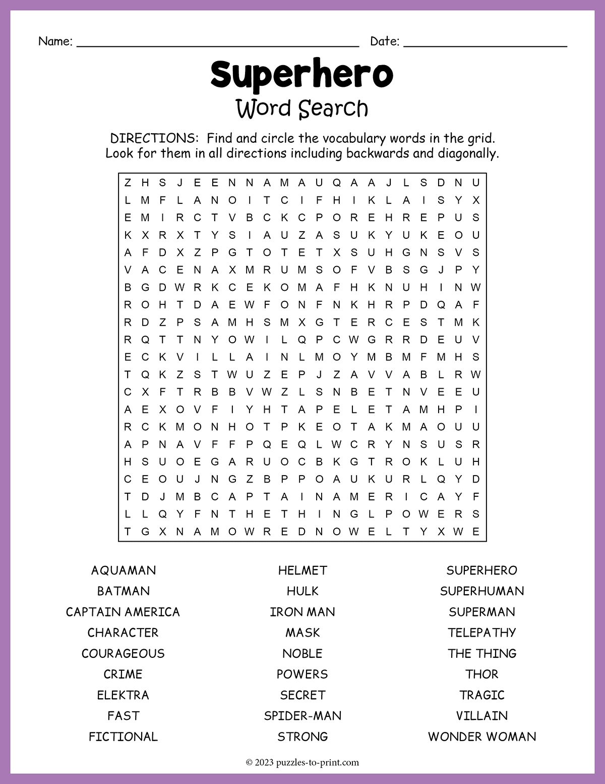 Superhero Word Search shtml